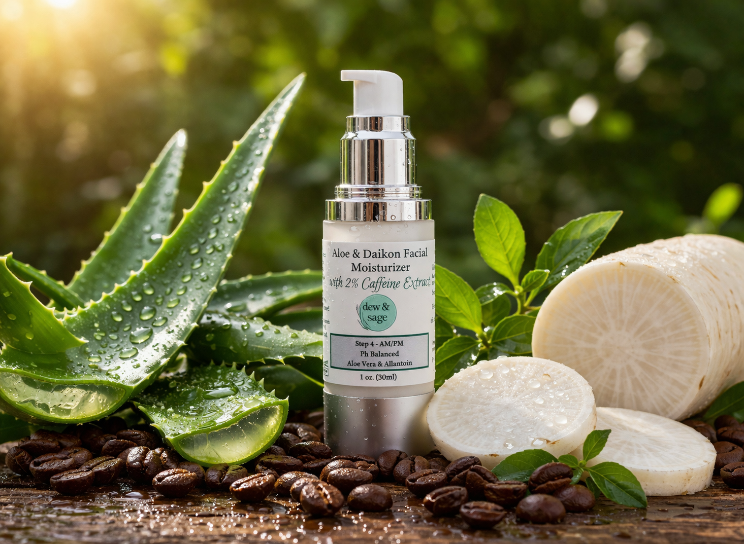 Facial Moisturizer - Aloe & Daikon with 2% Caffeine - 1 oz.