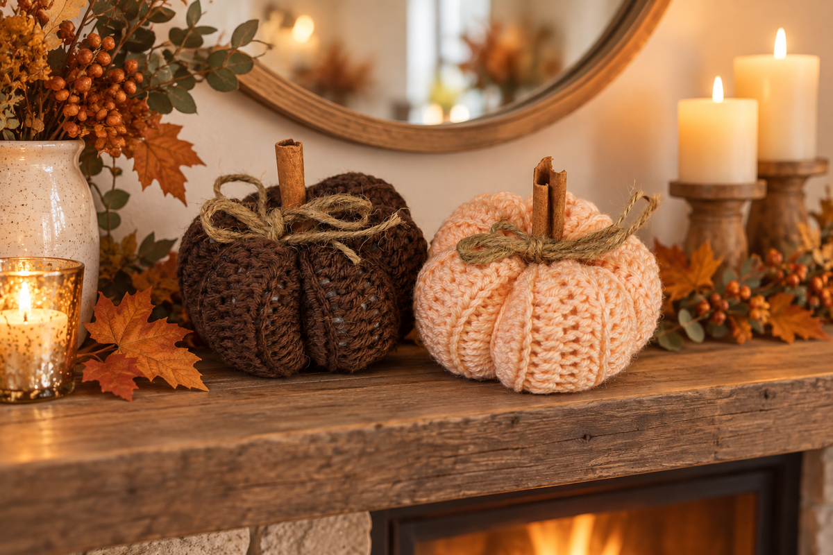 Heirloom Pumpkin Spice Candle and 2 piece Pumpkin Crochet Bundle