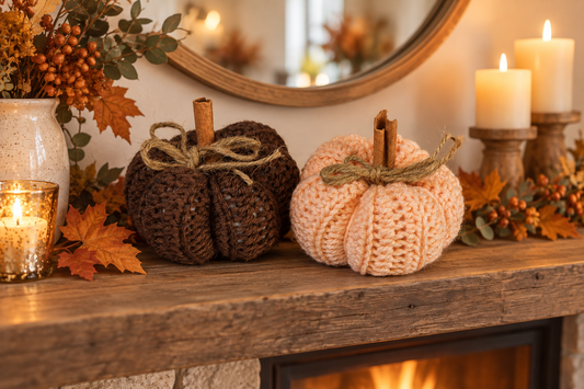 Heirloom Pumpkin Spice Candle and 2 piece Pumpkin Crochet Bundle