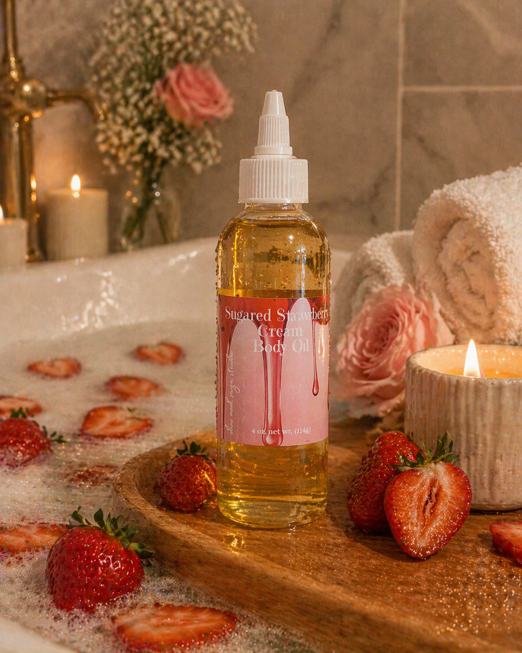 Scented Body Oil - Sugared Strawberry Cream 4 oz.