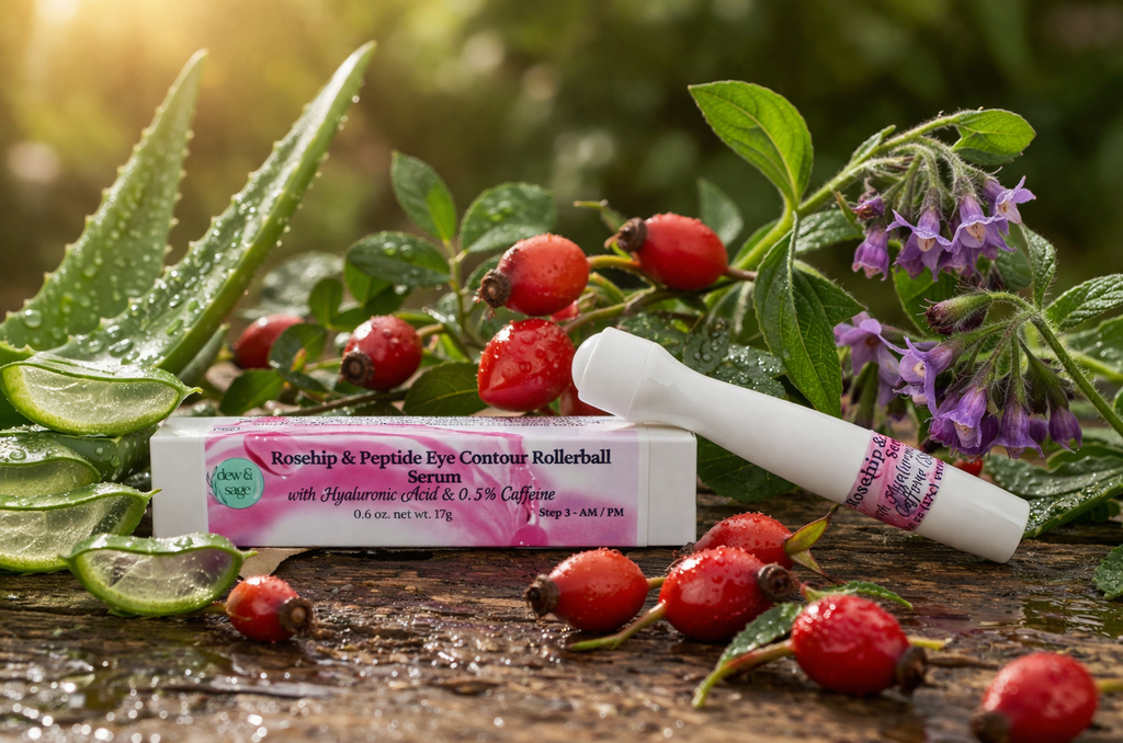Rosehip & Peptide Eye Contour Serum Rollerball - with Hyaluronic Acid & Caffeine - 0.6 oz.