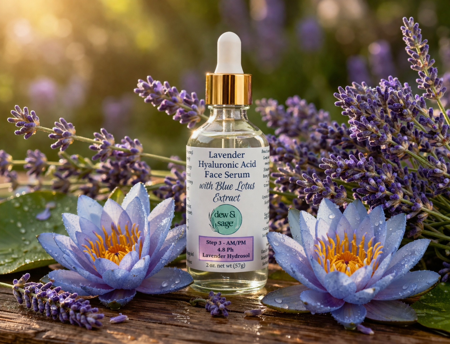 Lavender Hyaluronic Face Serum - with Blue Lotus Extract - 2 oz.
