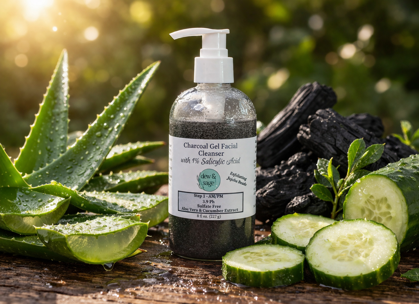 Gel Facial Cleanser - Charcoal with 1% Salicylic Acid 8 oz.