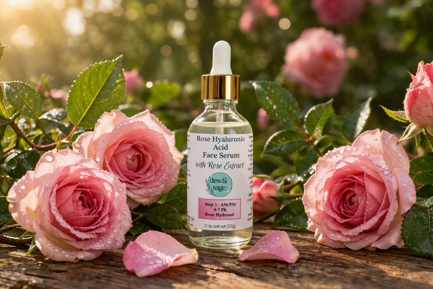 Rose Hyaluronic Acid Face Serum - with Rose Extract - 2 oz.